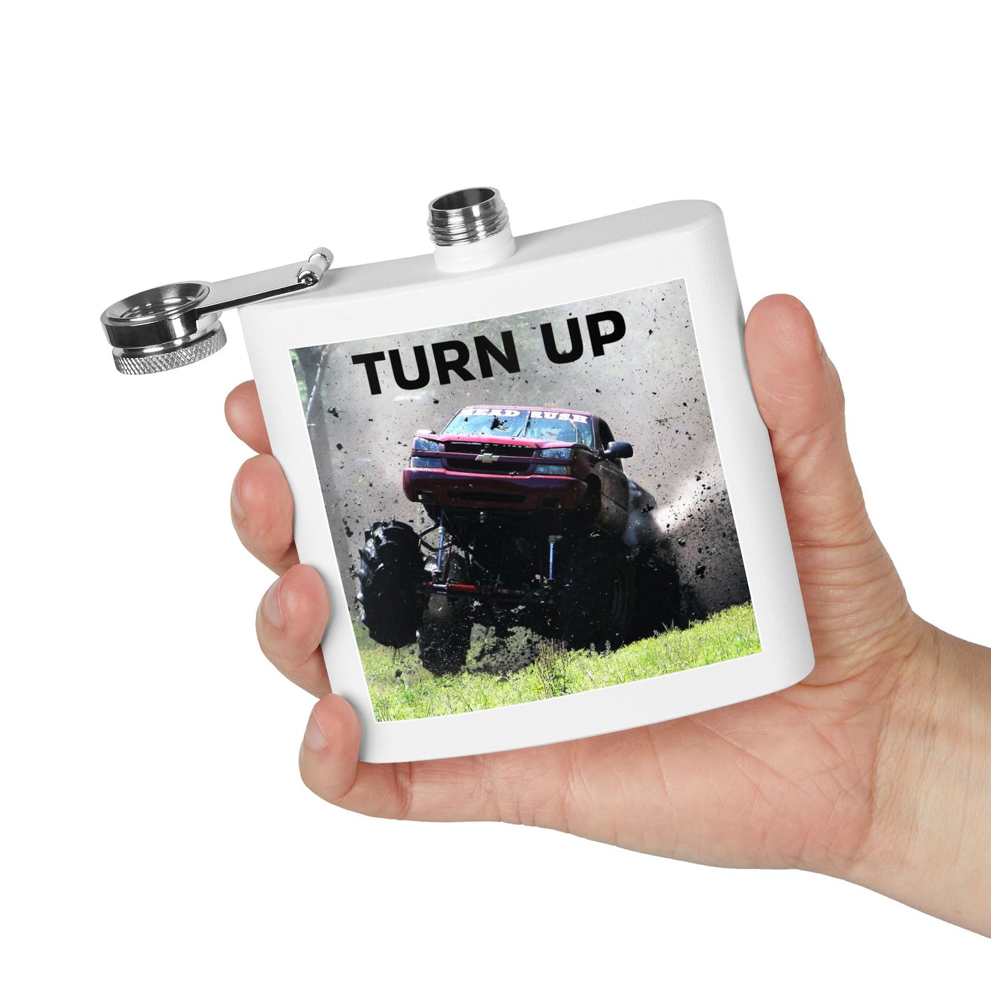 Head Rush 6oz Stainless Steel Flask - "Turn Up" Off-Road Adventure Design